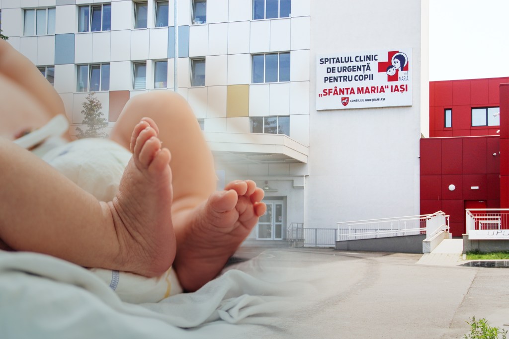 Spital Clinic de Urgență pentru Copii „Sf. Maria", Iași. Colaj: Ion Mateș / Hotnews. Foto: Inquam Photos / Miruna Turbatu și Shutterstock