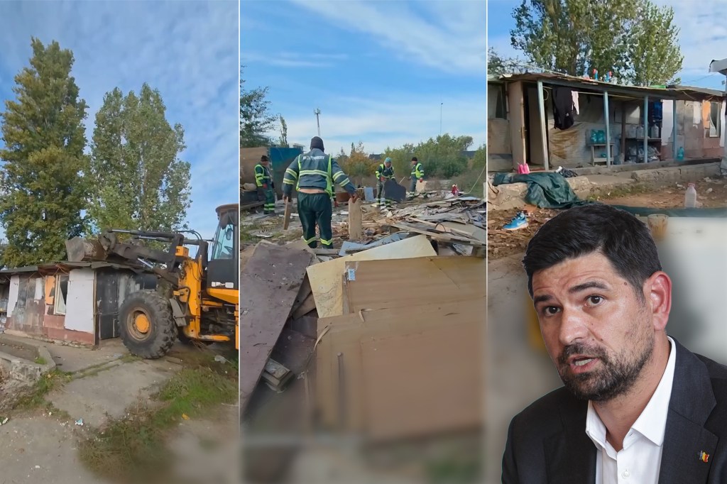 George Tuță și construcțiile improvizate din Străulești. Colaj: Ion Mateș. Foto: Facebook și Inquam Photos / Octav Ganea