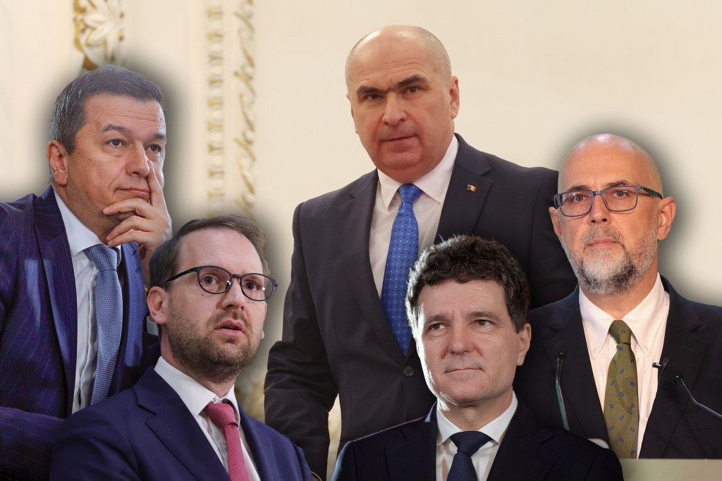 Președintele Nicușor Dan și liderii coaliției de guvernare: Sorin Grindeanu, Dominic Fritz, Ilie Bolojan și Kelemen Hunor. Foto: Inquam Photos. Colaj: Ion Mateș