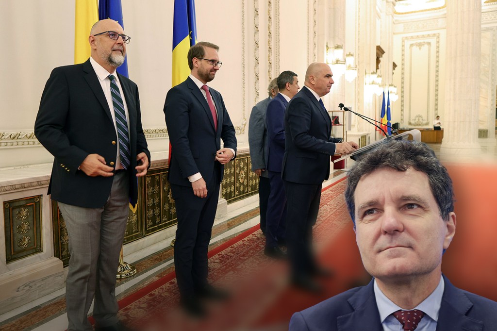 Președintele Nicușor Dan și liderii coaliției de guvernare: Sorin Grindeanu, Dominic Fritz, Ilie Bolojan și Kelemen Hunor. Foto: Inquam Photos. Colaj: Ion Mateș