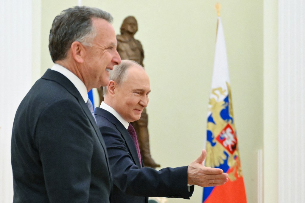 Vladimir Putin și Steve Witkoff la Kremlin, aprilie 2025. Foto: KRISTINA KORMILITSYNA / AFP / Profimedia