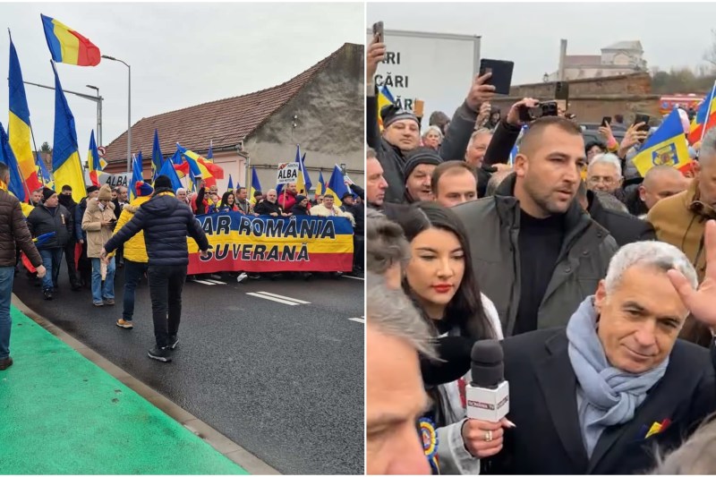 VIDEO George Simion și Călin Georgescu, mitinguri în paralel la Alba Iulia, de Ziua Națională. Jandarmerie: Cele două coloane de manifestanți nu se întâlnesc / Liderul AUR, supărat pe jandarmi