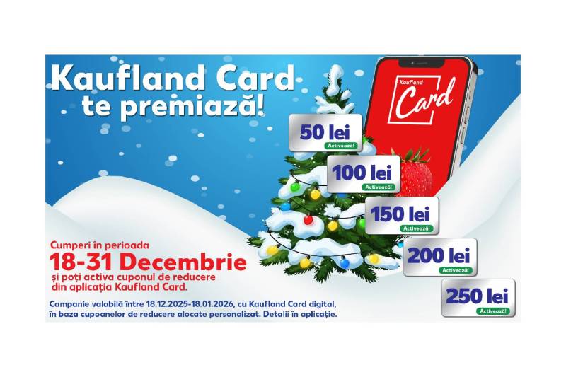 Cumpărături avantajoase de sărbători cu vouchere de până la 250 lei în Kaufland Card