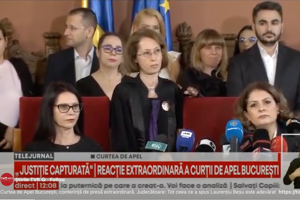 Judecătoarea Raluca Moroșanu, în timpul conferinței de presă a Curții de Apel București, 11 decembrie 2025. Captură TVR2