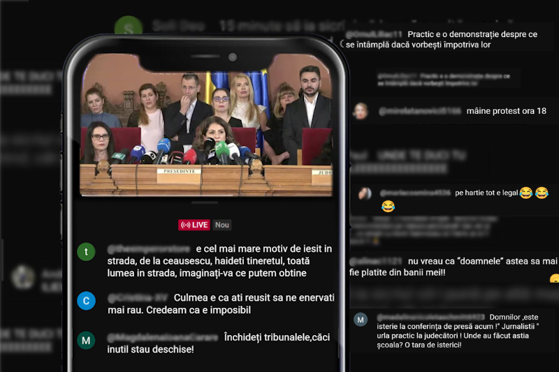 Capturi cu mesajele din streamurile live de YouTube. Foto: HotNews / Adi Iacob
