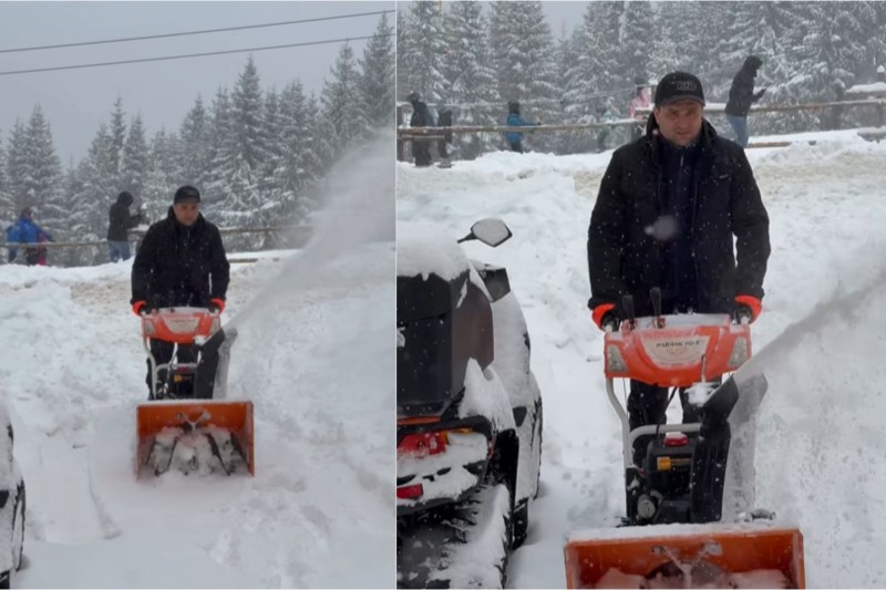 VIDEO Ministrul Radu Miruţă, cu freza de zăpadă la Rânca. „Cine nu face pârtie e rost de bârfă”