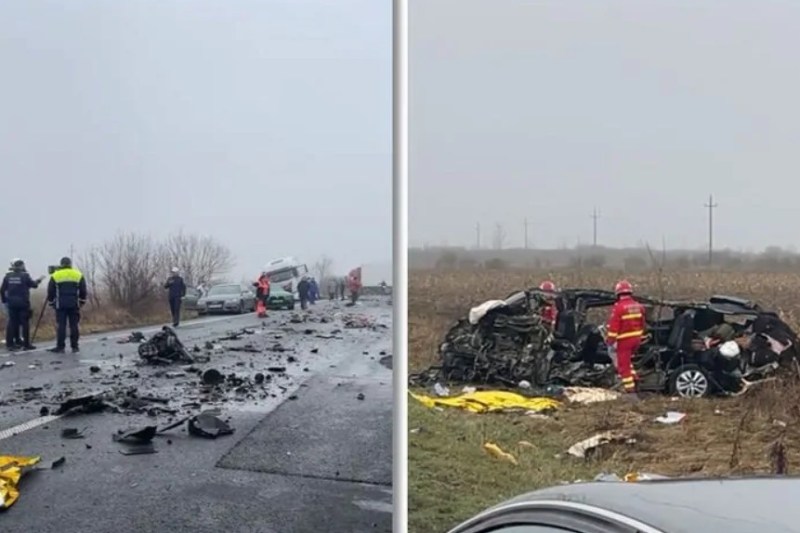 Accident pe DN6, la Lugojel, jud. Timis. Foto: Opinia Timișoarei