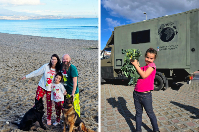 Pe Dan, Sandra, Zelda, Zuka și Zazi diminețile îi găsesc pe plaje pustii. FOTO: Facebook Overlanders