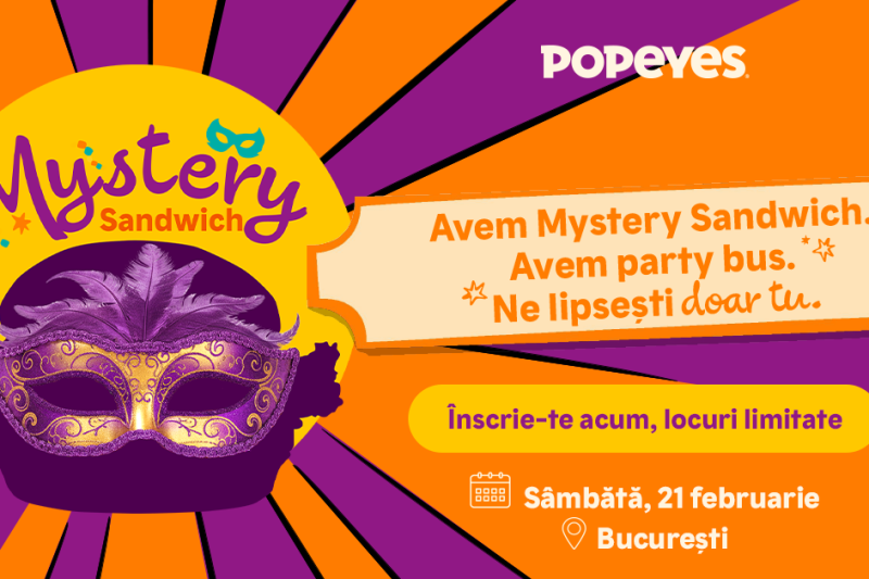 Popeyes aduce Mardi Gras în România: un Mystery Sandwich în ediție limitată și un Party Bus care a adus căldura din New Orleans la București