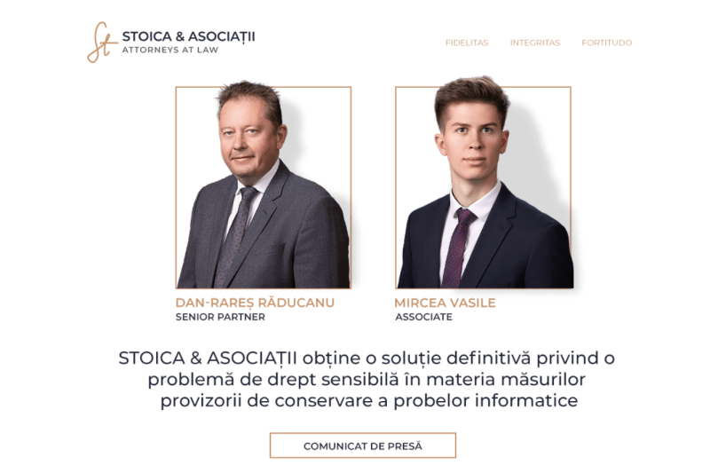STOICA & ASOCIAȚII obține o soluție definitivă privind o problemă de drept sensibilă în materia măsurilor provizorii de conservare a probelor informatice