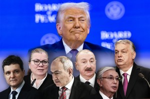 Stânga: Președintele Nicușor Dan, Dubravka Suica, comisarul UE pentru Mediterana, Nikol Pashinyan, premierul Armeniei, Ilham Aliyev, președintele Azerbaijan, Kassym-Jomart Tokayev, președintele Kazakhstan și Viktor Orban, premierul ungar. Foto: Profimedia. Colaj: Ion Mateș / HotNews