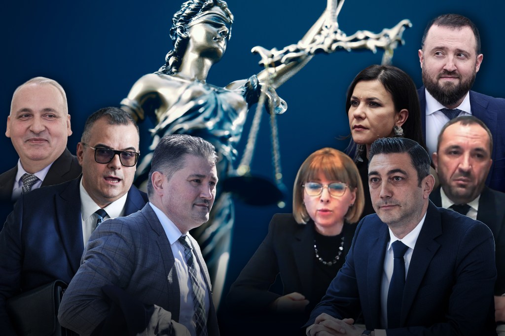 De la stânga: Ioan Viorel Cerbu, Gill-Julien Grigore-Iacobici, Codrin Miron, Marinela Mincă, Alex Florența, Cristina Chiriac, Marius Voineag și Marius Ionel Ștefan. Foto: Inquam Photos, Agerpres, M. Justiției. Colaj: Ion Mateș / HotNews