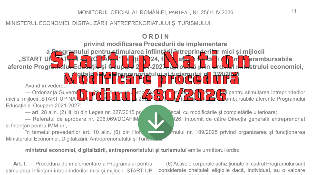 Startup Nation 2026: S-a modificat iarăși procedura oficială, pentru a rezolva problema pragului la mijloacele fixe, la ajutoarele de câte 50.000 EUR pentru mici afaceri
