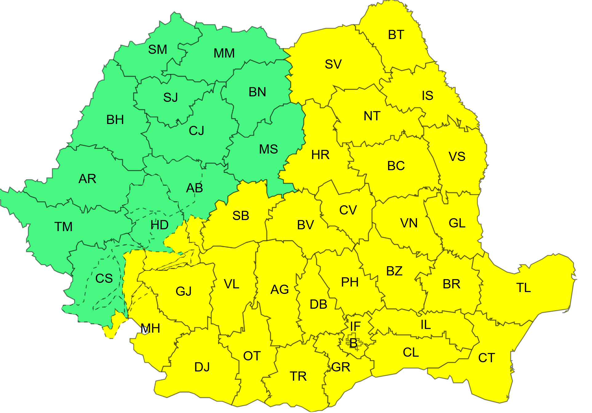 Codul galben de ploi local însemnate cantitativ, ninsori la peste 1800 m altitudine și strat de zăpadă valabil între 02 aprilie, ora 10:00 – 04 aprilie, ora 18:00