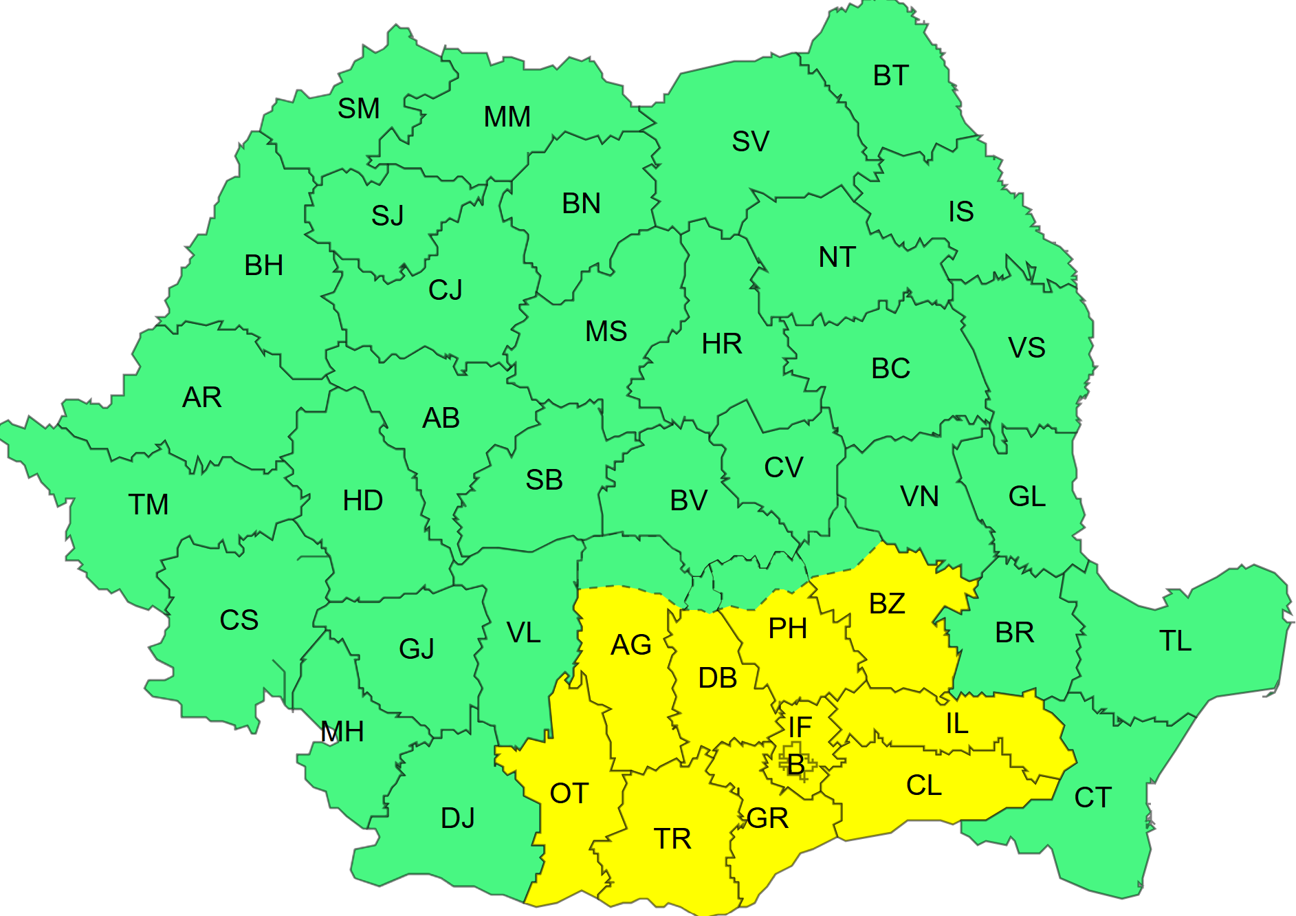 Codul galben de vânt valabil între 02 aprilie, ora 10:00 – 02 aprilie, ora 20:00