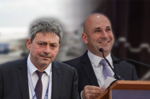 Iulius Dan Plaveti, stânga și Bogdan Nicolae Badea, doi dintre candidații pentru funcții de conducere în Hidroelectrica. Inquam Photos / Octav Ganea. Colaj: Ion Mateș / HotNews