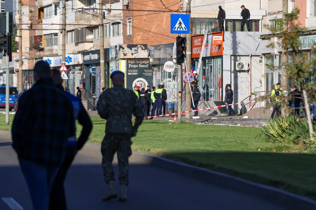 Locul unde o dronă s-a prăbușit într-un bloc din Galați, 29 mai 2026. Foto: Abaca Press / Profimedia