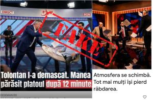 Pe internet, preluată inclusiv în recomandările Google Discover, circulă de o lună o masivă campanie falsificată cu AI, în care directori de bănci „sunt prinși” când agresează jurnaliști. Această imagine datează de la începutul lunii iunie