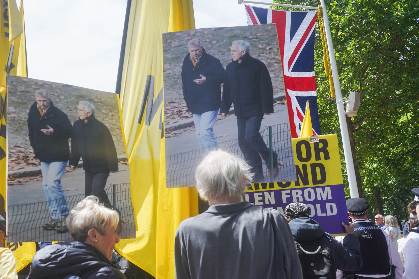 Activiștii antimonarhie au afișat un banner imens cu Andrew și Epstein în sala tronului de la Palatul Buckingham