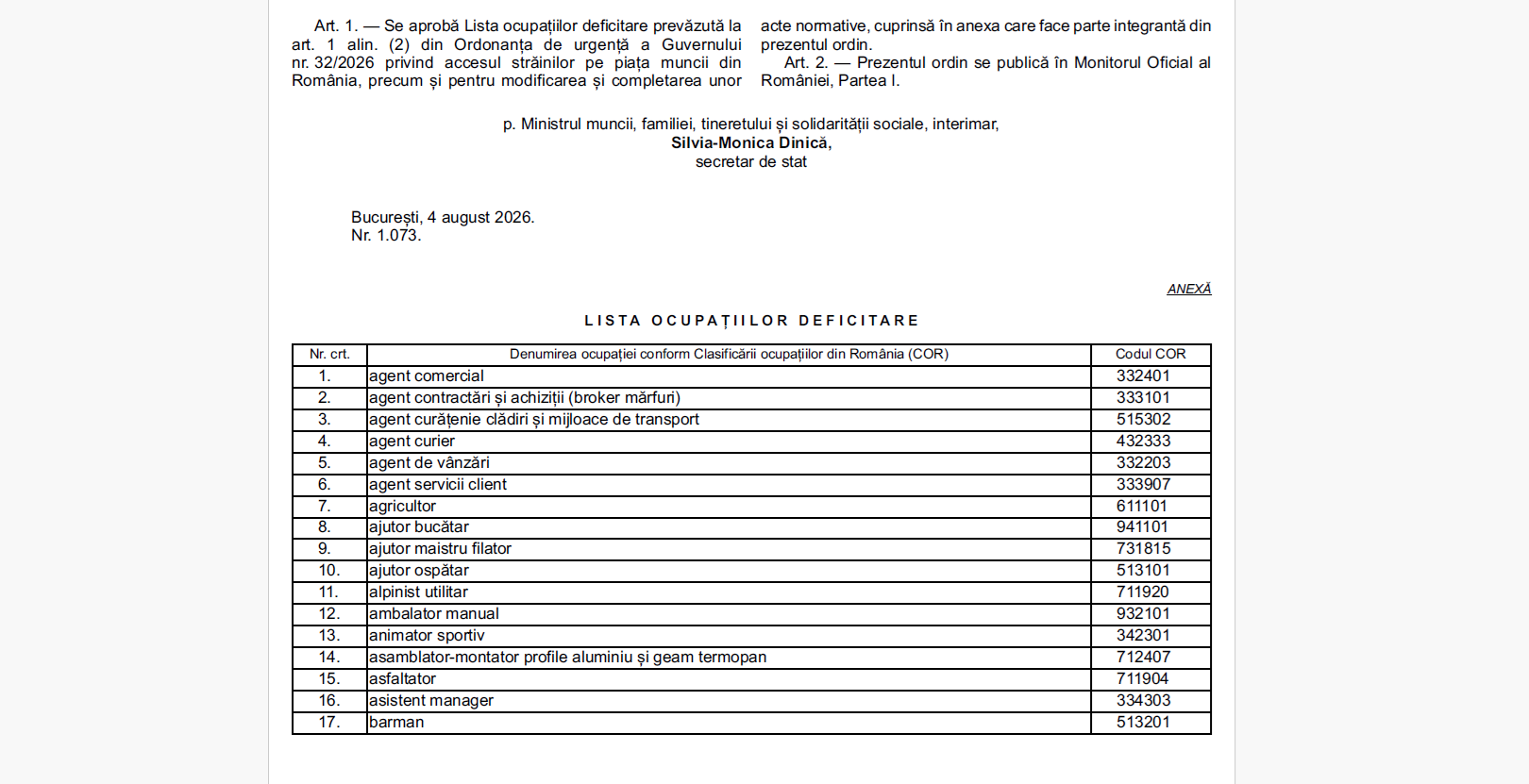 Joburile pe care le vor putea ocupa lucrătorii străini non-UE în România, suplimentate în Lista ocupațiilor deficitare publicată în Monitorul Oficial