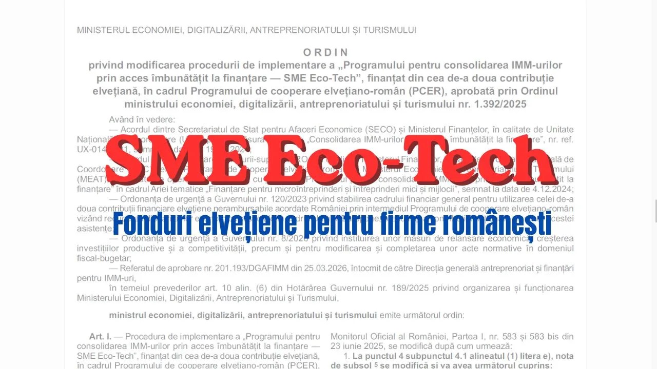 Nouă concesie la SME Eco-Tech: S-a mai eliminat o condiție care bloca multe firme micro, la fondurile elvețiene de 288 milioane lei