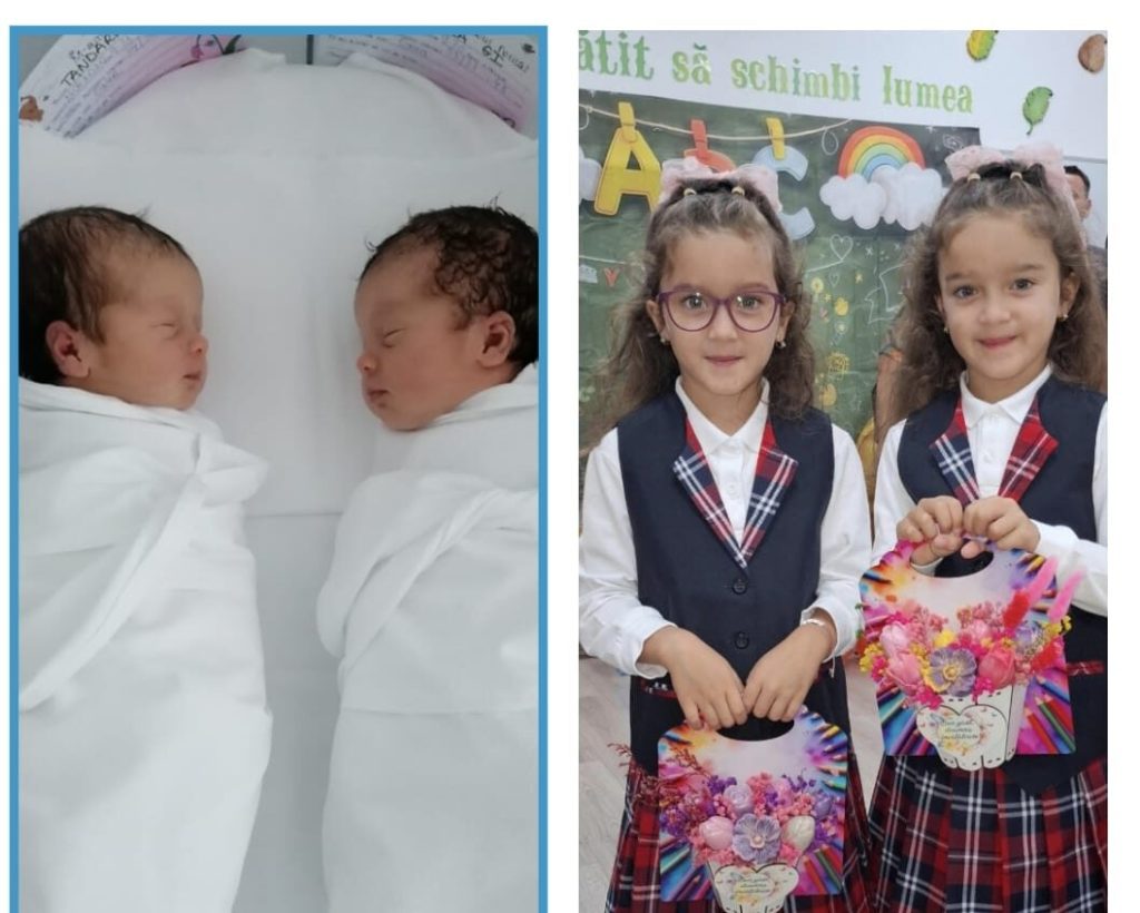 Născute în primăvara lui 2020, în plină pandemie, gemenele Olivia și Irina au început anul acesta școala. FOTO: arhiva personală