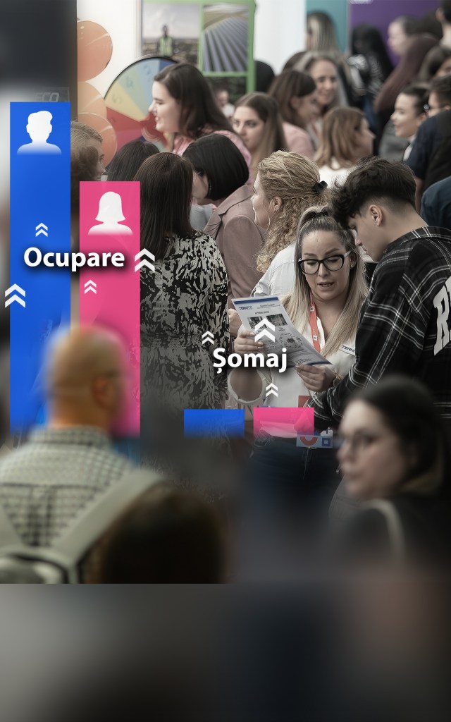 Târg de job-uri, fotografie ilustrativă / LCV / Shutterstock. Colaj: Ion Mateș / HotNews
