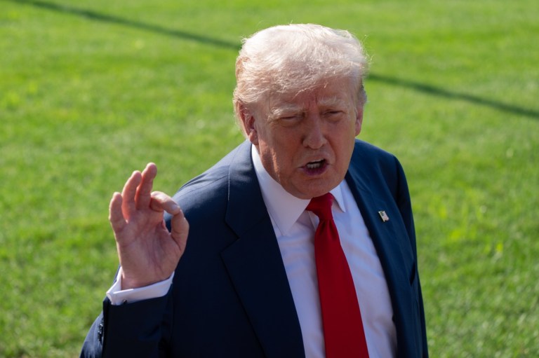 July 25, 2025, Washington, District of Columbia, USA: President DONALD TRUMP speaks to the media before the departure of Marine One. The President is heading to Scotland this weekend for meetings and to play golf.,Image: 1025689078, License: Rights-managed, Restrictions: , Model Release: no , Pictured: Trump Donald , Credit line: Andrew Leyden / Zuma Press / Profimedia