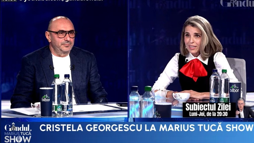 Cristela Georgescu în platoul emisiunii Marius Tucă Show / FOTO: Captură de ecran via YouTube / Gândul
